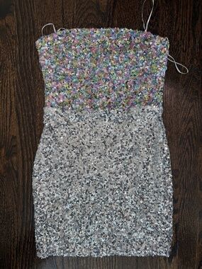 NWT idem ditto Sparkling Two Tone Color Block Sequin Stretchy Mini Dress